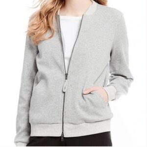 Eileen Fisher Grey Organic Cotton 2-Way Zip-Up Bomber Jacket Sweater Size Large
